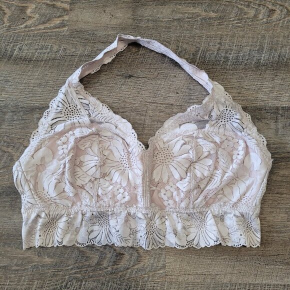 AERIE | Garden Party Lace Halter Bralette Floral Bra | Sz. XXL - Picture 3 of 7